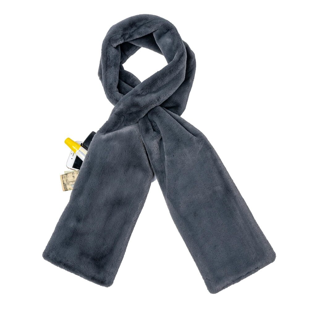 5724 Faux Fur Scarf With Hidden Zipper Pocket For Cell Phone and Valuables